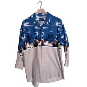 VNTG RARE WRANGLER pearl snap Western cowboy shirt with wolf print 2X